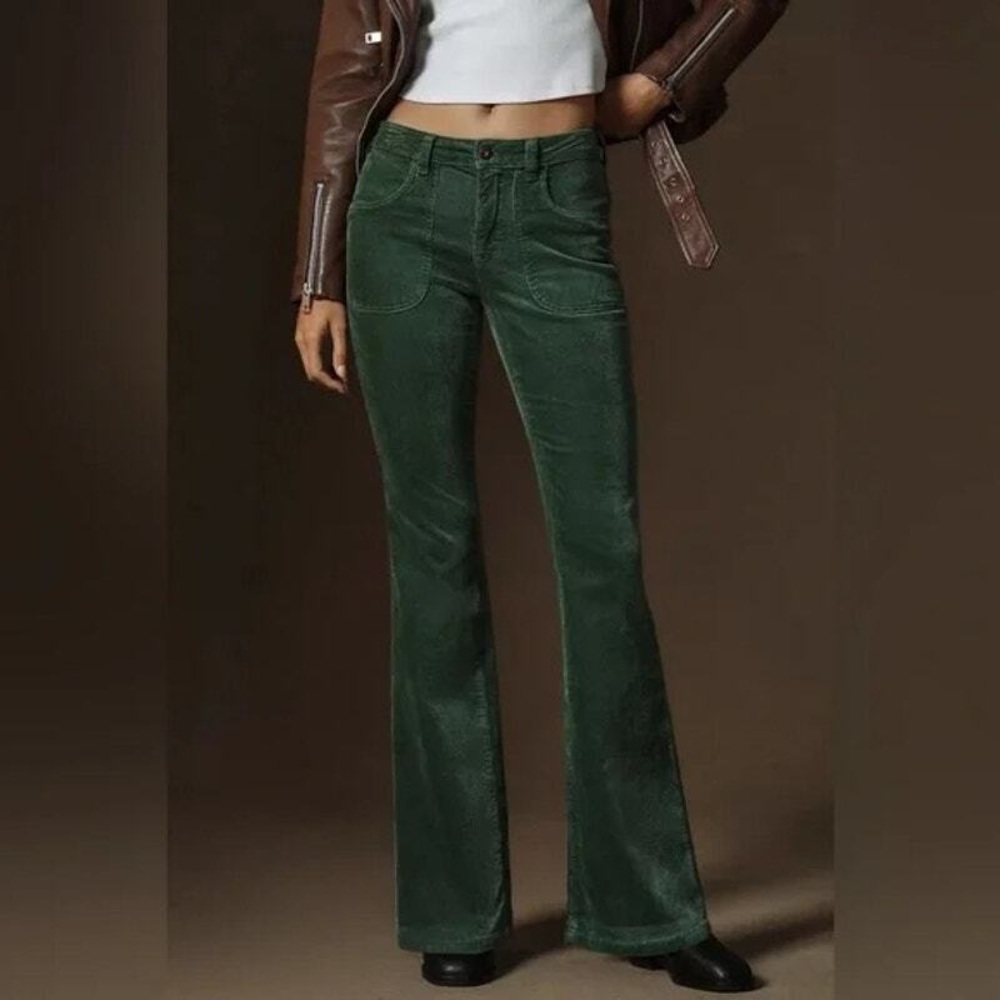 NWT Anthropologie Pilcro the Low-Rise Icon Flare Green Corduroy Jeans Size 20W